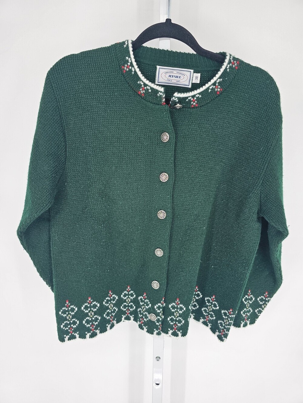 Vintage Jersild Womens Sz 38 Button Up Cardigan Sweater Green Wool Knit